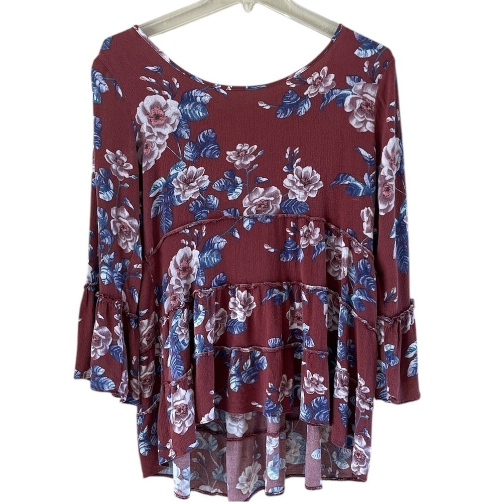 American Eagle Peasant Style Blouse High Low Crossed Back.Bell Sleeve Size Small